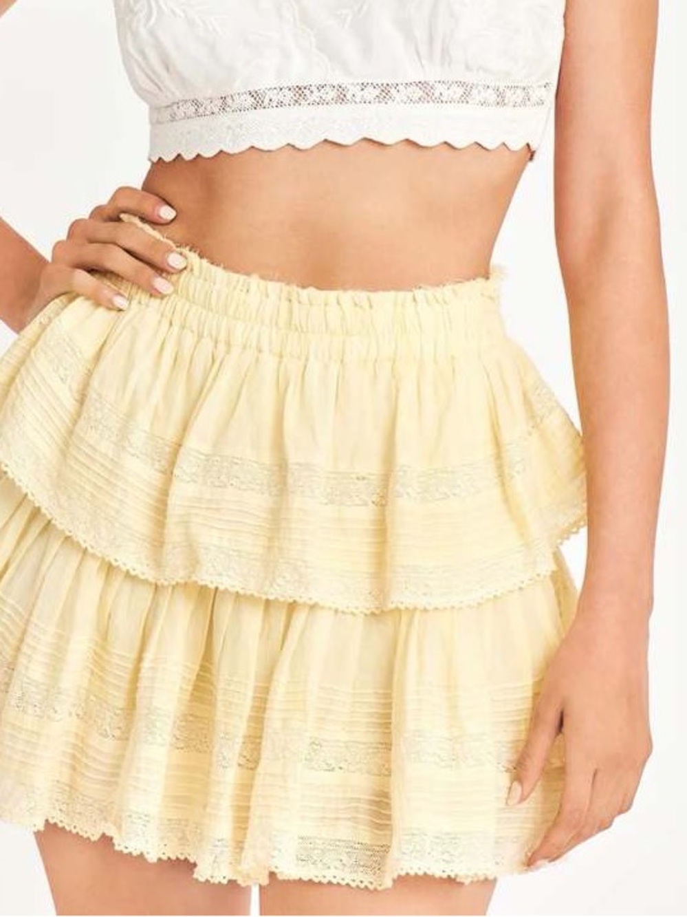 Tiered Mini Skirt in Pale Yellow Loveshackfancy